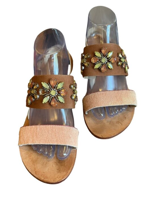 Anthropologie Shoes - Anthropologie Flat Sandal Sling Back Rhinestone Brown Size 8.5